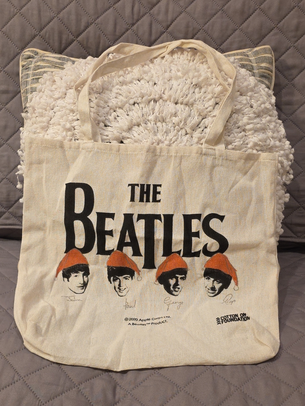 The Beatles Cotton On Tote Bag in Cream with Red Hat Accents